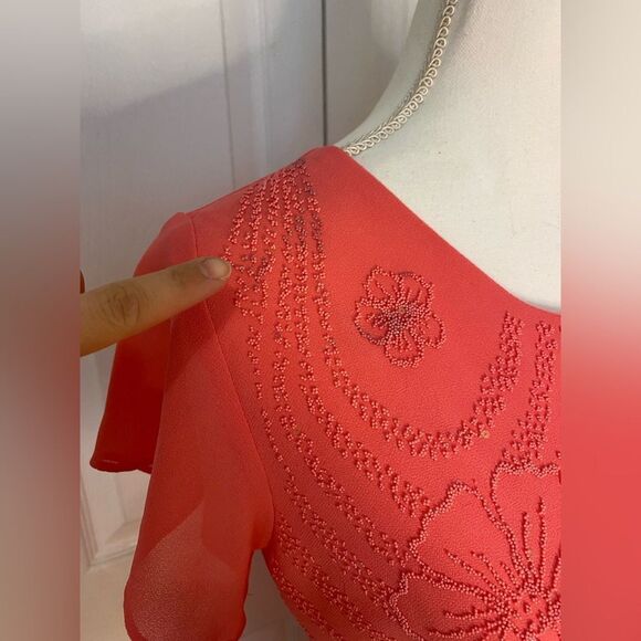 Millena Beaded Salmon Pink Asymmetrical Top - Picture 2 of 6